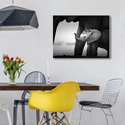 «Слоны ч/б №1» в интерьере столовой в скандинавском стиле с яркими деталями