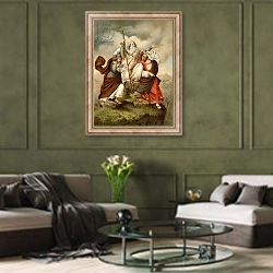 «Moses prayer against the Amalekites» в интерьере гостиной в оливковых тонах