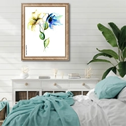«Стилизованные бело-голубые лилии» в интерьере спальни в стиле прованс с голубыми деталями