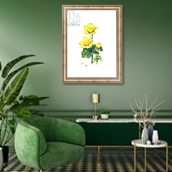 «Marsh Marigold, 1998» в интерьере гостиной в зеленых тонах