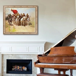 «Brass band of the 1st Mounted Army, 1934» в интерьере классической гостиной над камином