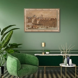 «The Grand Chatelet and the Pont aux Meuniers» в интерьере гостиной в зеленых тонах