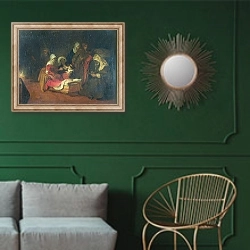 «Наречение Святого Джона Крестителем» в интерьере классической гостиной с зеленой стеной над диваном