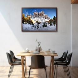 «Италия. Альпы. Иглы Гайслер» в интерьере современной светлой гостиной над диваном