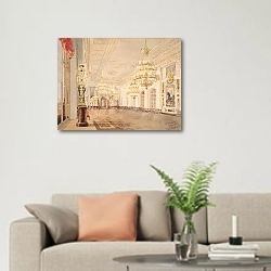 «Вид залов Зимнего дворца. Николаевский зал» в интерьере современной светлой гостиной над диваном