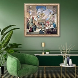 «Apotheosis of the Renaissance» в интерьере гостиной в зеленых тонах