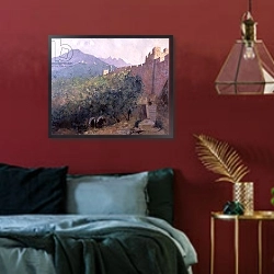 «Early Morning - the Great Wall, 1998» в интерьере спальни с акцентной стеной