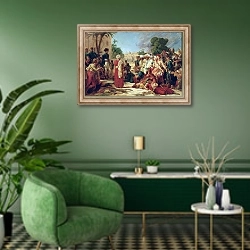 «Bonaparte in Cairo» в интерьере гостиной в зеленых тонах