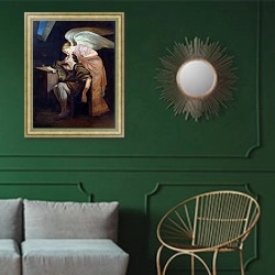 «The Dream of the Poet or, The Kiss of the Muse, 1859-60» в интерьере классической гостиной с зеленой стеной над диваном