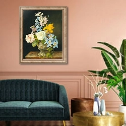 «Blumenstrauß in einer Porzellanvase» в интерьере классической гостиной над диваном