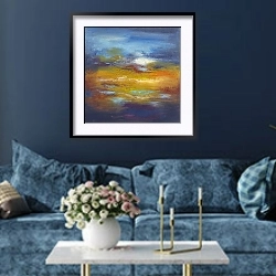 «Сolour energy. Golden pond» в интерьере современной гостиной в синем цвете