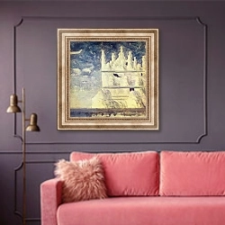 «Путешествие принца (III)» в интерьере гостиной с розовым диваном