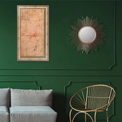 «Preparatory Study for the Punishment of Haman» в интерьере классической гостиной с зеленой стеной над диваном