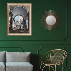 «Каприччо» в интерьере классической гостиной с зеленой стеной над диваном