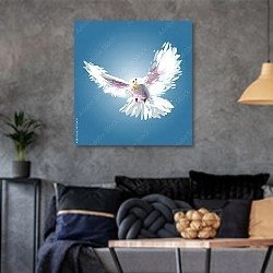 «Белый голубь» в интерьере гостиной в стиле лофт в серых тонах