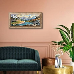 «Осень в горах Кавказа» в интерьере классической гостиной над диваном