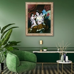 «Леди Кокбурн и ее три старших сына» в интерьере гостиной в зеленых тонах