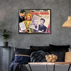 «Film Noir Poster - Johnny Eager» в интерьере гостиной в стиле лофт в серых тонах