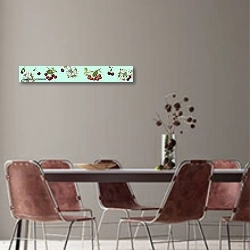 «Панорама со спелыми ягодами вишни и белыми цветами» в интерьере столовой с серыми стенами