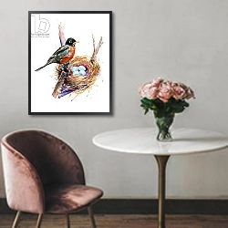 «Robin with nest;2016,» в интерьере в классическом стиле над креслом