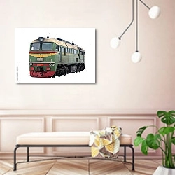 «Российский дизельный локомотив M62» в интерьере современной прихожей в розовых тонах