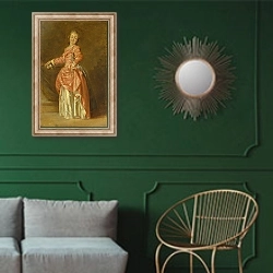 «Портрет дамы в красном» в интерьере классической гостиной с зеленой стеной над диваном