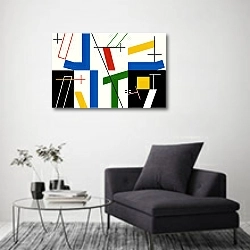 «Six spaces with four small crosses» в интерьере в стиле минимализм над креслом