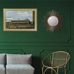 «The Library and the Piazzetta, Venice, from the Doge's Palace,» в интерьере классической гостиной с зеленой стеной над диваном