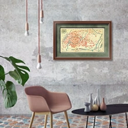 «Карта Страсбурга в Эльзасе» в интерьере в стиле лофт с бетонной стеной