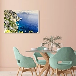 «Италия. Остров Капри. Побережье» в интерьере современной столовой в пастельных тонах