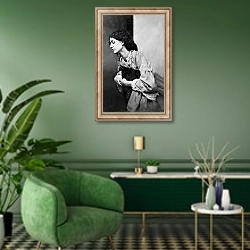«Jane Morris, posed by Dante Gabriel Rossetti, 1865 7» в интерьере гостиной в зеленых тонах