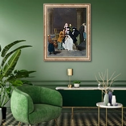 «Гадалка в Венеции» в интерьере гостиной в зеленых тонах