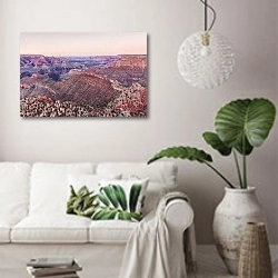 «Гранд-Каньон в розовом рассветном свете» в интерьере светлой гостиной в скандинавском стиле над диваном