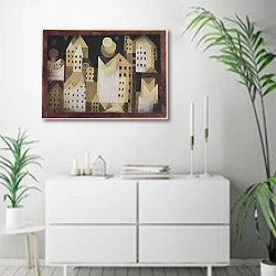 «Cold City» в интерьере светлой минималистичной гостиной над комодом