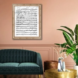 «Sheet Music for the Overture to 'Egmont' by Ludwig van Beethoven, written between 1809-10» в интерьере классической гостиной над диваном