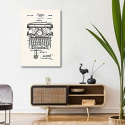 «Патент на печатную машинку, 1941г» в интерьере комнаты в стиле ретро над тумбой