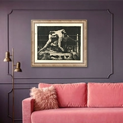«A Stag at Sharkey’s, 1916» в интерьере гостиной с розовым диваном