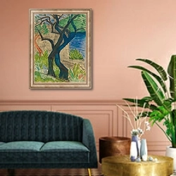 «Flussufer mit blauem Baum» в интерьере классической гостиной над диваном