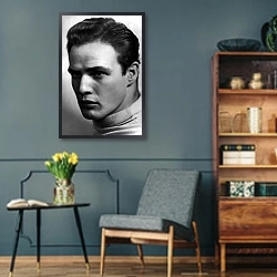«Brando, Marlon» в интерьере гостиной в стиле ретро в серых тонах