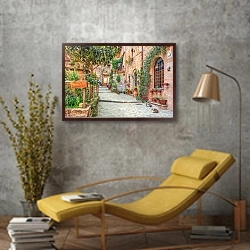 «Италия, Тоскана. Старый город» в интерьере в стиле лофт с желтым креслом