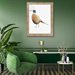 «Pheasant, 2012» в интерьере гостиной в зеленых тонах