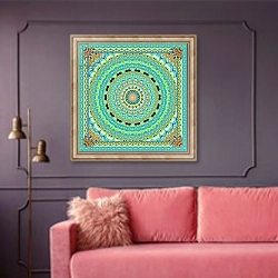 «Tropical Fish Wheel Tile» в интерьере гостиной с розовым диваном