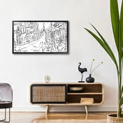 «Париж в Ч/Б рисунках #2» в интерьере комнаты в стиле ретро над тумбой