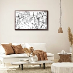«Париж в Ч/Б рисунках #2» в интерьере светлой гостиной в стиле ретро
