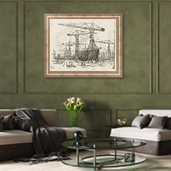 «The Old Shipyard» в интерьере гостиной в оливковых тонах
