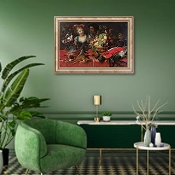 «Still Life 12» в интерьере гостиной в зеленых тонах