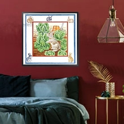 «A Rabbit in the Cabbage Patch» в интерьере спальни с акцентной стеной