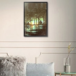 «Таинственный темный лес с мистическим светом» в интерьере в классическом стиле в светлых тонах