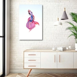 «Розовая рыбка» в интерьере комнаты в скандинавском стиле над тумбой