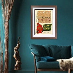 «Chinese prints pl.129» в интерьере зеленой гостиной в этническом стиле над диваном